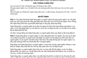 Quyết định 525-TTG thành lập Ngân hàng phục vụ người nghèo