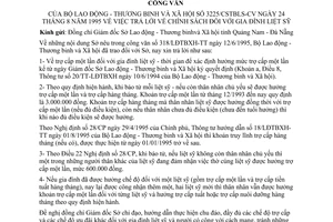 Công văn 3225/CSTBLS-CV trả lời về chính sách gia đình liệt sỹ