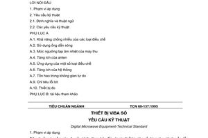 Tiêu chuẩn ngành TCN 68-137:1995 về thiết bị vi ba số
- Yêu cầu kỹ thuật do Tổng cục Bưu điện ban hành