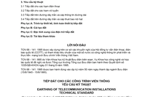 Tiêu chuẩn ngành TCN 68-141:1995 về tiếp đất cho các công trình viễn thông - Yêu cầu kỹ thuật do Tổng cục Bưu điện ban hành