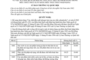 Nghị quyết 290 NQ/UBTVQH9 bổ sung khung thuế suất nhóm hàng trong biểu thuế xuất khẩu, biểu thuế thuế nhập khẩu