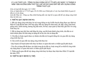 Thông tư liên bộ 07-TT/LBTL-ĐC hướng dẫn thủ tục lập hồ sơ giao đất xây dựng công trình thuỷ lợi