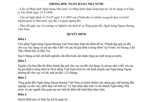 Quyết định 264-QĐ/NH1 thí điểm cho vay ưu đãi xây dựng cải tạo nhà ở hộ gia đình nông thôn 1995