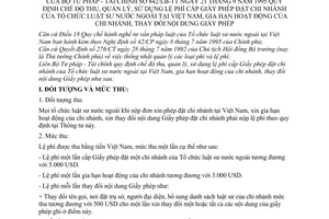 Thông tư liên tịch 842/LB-TT chế độ thu quản lý lệ phí cấp giấy phép đặt chi nhánh tổ chức Luật sư nước ngoài tại Việt Nam thay đổi nội dung giấy phép