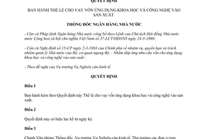 Quyết định 270/QĐ-NH1 năm 1995 thể lệ cho vay vốn ứng dụng khoa học công nghệ