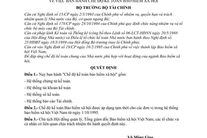 Quyết định 1058a/TC-CĐKT chế độ kế toán bảo hiểm xã hội