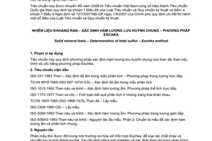Tiêu chuẩn Việt Nam TCVN 175:1995 (ISO 334 : 1992) về Nhiên liệu khoáng rắn - Xác định hàm lượng lưu huỳnh chung - Phương pháp Eschka do Bộ Khoa học Công nghệ và Môi trường ban hành
