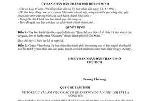 Quyết định 6988/QĐ-UB-NCVX  quy chế tạm thời về tổ chức và làm việc cơ quan nhà nước