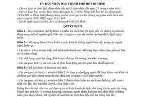 Quyết định 7016/QĐ-UB-NCVX khám kiểm tra sức khỏe bắt buộc người hoạt động ngành nghề, lĩnh vực nhất định