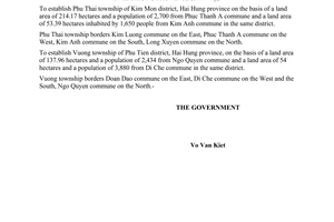 Decree No. 57-CP of October 07, 1995, to establish the townships of  Kim Mon district and Phu Tien district in Hai Hung province