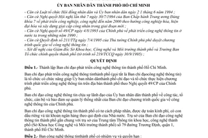 Quyết định 7099/QĐ-UB-NCVX thành lập Ban chỉ đạo phát triển công nghệ thông tin thành phố Hồ Chí Minh