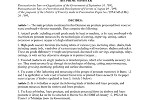 Decision No. 664-TTg of October 18, 1995, on the exportation of wood and forestry products.