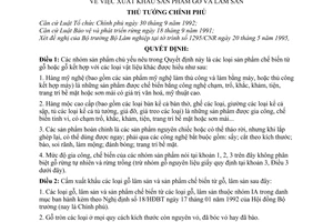 Quyết định 664-TTg xuất khẩu sản phẩm gỗ và lâm sản