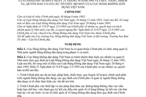 Nghị định 68-CP chức năng, nhiệm vụ, quyền hạn và cơ cấu tổ chức bộ máy của Cục Hàng không dân dụng Việt Nam