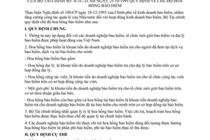 Thông tư 76/TC-TCNH chế độ hoa hồng bảo hiểm