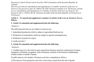 Law No. 43-L/CTN of October 28th, 1995, on amendments and supplements to a number of articles of the Law on Turnover Tax.