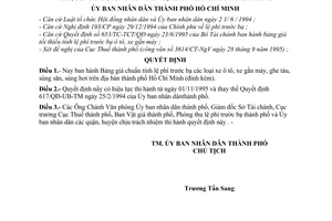 Quyết định 7402/QĐ-UB-KT Bảng giá chuẩn tính lệ phí trước bạ các loại xe ô tô, xe gắn máy, ghe tàu, súng săn, súng hơi địa bàn thành phố Hồ Chí Minh