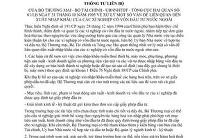 Thông tư liên bộ 01/LB xử lý vấn đề liên quan xuất nhập khẩu xí nghiệp có vốn đầu tư nước ngoài