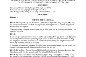 Nghị định 72-CP hướng dẫn thi hành Bộ luật lao động về việc làm