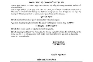 Quyết định 1618/QĐ-KHKT ban hành tiêu chuẩn ngành Qui trình thi công và nghiệm thu lợp đất gia cố vôi bằng máy chuyên dùng BOMAG