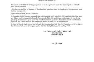 Công văn 2985/UB-QLĐT tạm giao nhiệm vụ cấp phép cho người nước ngoài thuê nhà