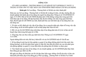 Công văn 3937/LĐTBXH-CV báo cáo tình hình triển khai cấp sổ lao động