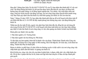 Công văn 3206/UB-NCVX kiểm tra thực hiện quy định của UBND thành phố cấm hút thuốc ở những nơi công cộng