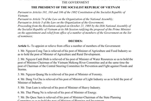 Decision No. 494-QD/CTN of November 01, 1995, on the appointment or relief from office of a number of members of The Government.