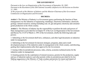 Decree No. 74-CP of November 01, 1995, on the functions, tasks, powers and organizational structure of The Ministry of Industry.