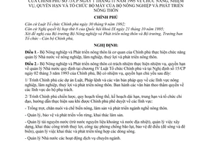 Nghị định 73-CP chức năng, nhiệm vụ, quyền hạn và tổ chức bộ máy của Bộ Nông nghiệp và Phát triển nông thôn