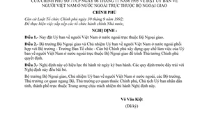 Nghị định 77/cp đặt Ủy ban người Việt Bam ở nước ngoài thuộc Bộ Ngoại giao