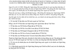 Thông báo 420/TB-VP kết luận Thống đốc Ngân hàng Nhà nước cuộc họp Ban lãnh đạo văn phòng đại diện chi nhánh cấp phép