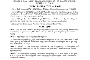 Quyết định 924/QĐ-UB năm 1995 quản lý kinh doanh khai thác bến phà bến đò qua sông An Giang