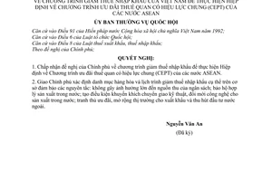 Nghị quyết 292/1995/NQ-UBTVQH9 Chương trình giảm thuế nhập khẩu Việt Nam để thực hiện Hiệp định Chương trình ưu đãi thuế quan có hiệu lực