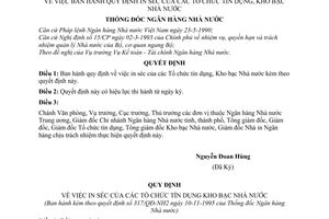 Quyết định 317/QĐ-NH2 quy định in séc tổ chức tín dụng, Kho bạc Nhà nước