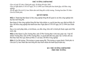 Quyết định 751-TTg thành lập Ban Quản lý khu công nghiệp Sông Bé