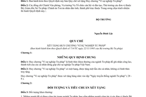 Quyết định 714/TC quy chế xét tặng Huy chương "Vì sự nghiệp Tư pháp"