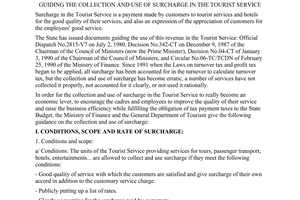 Joint circular No. 88-TTLB of November 27, 1995, guiding the collection and use of surcharge in the tourist service.