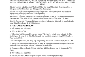 Thông tư liên tịch 280-TCHQ/GSQL quy định Giấy chứng nhận xuất xứ hàng hoá xuất nhập khẩu