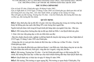 Quyết định 779-TTg chế độ phụ cấp ưu đãi giáo viên trực tiếp giảng dạy các trường công lập thuộc hệ thống giáo dục quốc dân