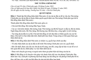 Quyết định 784-TTg thành lập hội đồng thẩm định nhà nước dự án đầu tư