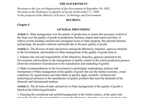 Decree No. 86-CP of December 08, 1995, on assignment of state management responsibilities for the quality of goods.