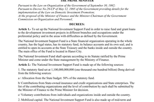 Decision No. 808-TTg of December 09, 1995, on setting up the National Investment Support Fund.