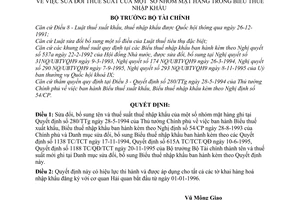 Quyết định 1233-TC/TCT/QĐ sửa đổi thuế suất nhóm mặt hàng trong Biểu thuế nhập khẩu