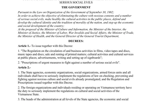 Decree  No. 87-CP of December 12, 1995, on strengthening the management of cultural activities and cultural services and promoting the fight against a number of serious social evils.
