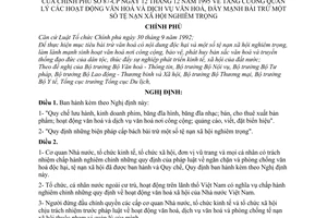 Nghị định 87-CP tăng cường quản lý các hoạt động văn hoá và dịch vụ văn hoá, đẩy mạnh bài trừ một số tệ nạn xã hội nghiêm trọng