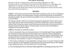 Decision No. 818-TTg of December 13, 1995, on the management of air fares of the Vietnam Civil Aviation.