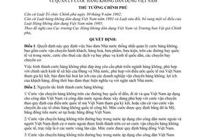 Quyết định 818-TTg quản lý cước hàng không dân dụng Việt Nam