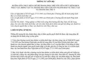 Thông tư liên bộ 92-TT/LB chế độ trang phục viên chức kiểm dịch thực vật động vật Thanh tra viên chuyên ngành