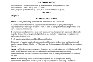 Decree No. 90-CP of December 15, 1995, giving detailed stipulations and guidance on the implemen- tation of a number of articles of The Labor Code on vocational training.